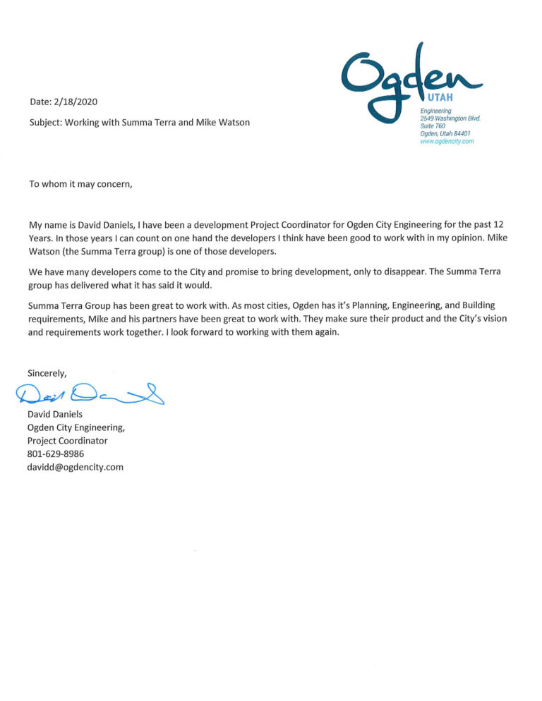 Ogden City Engineering - Letter of Reference