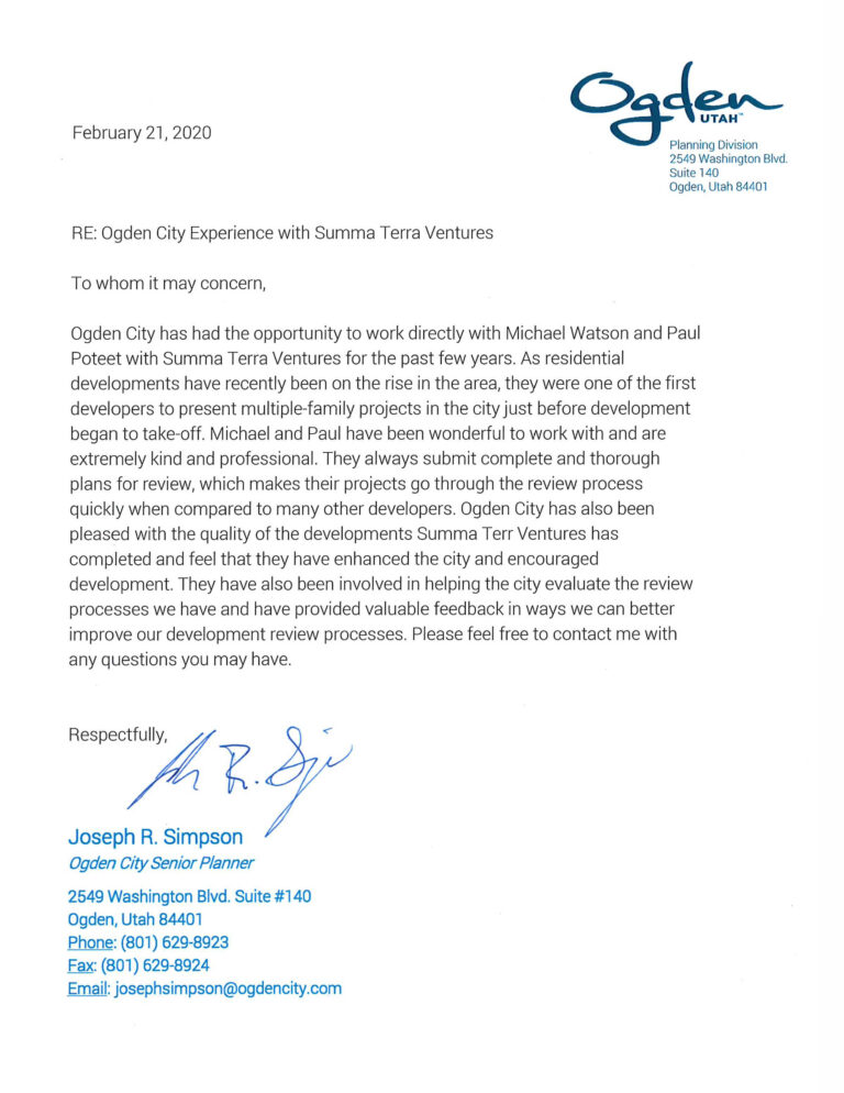 Ogden City Planning - Letter of Reference