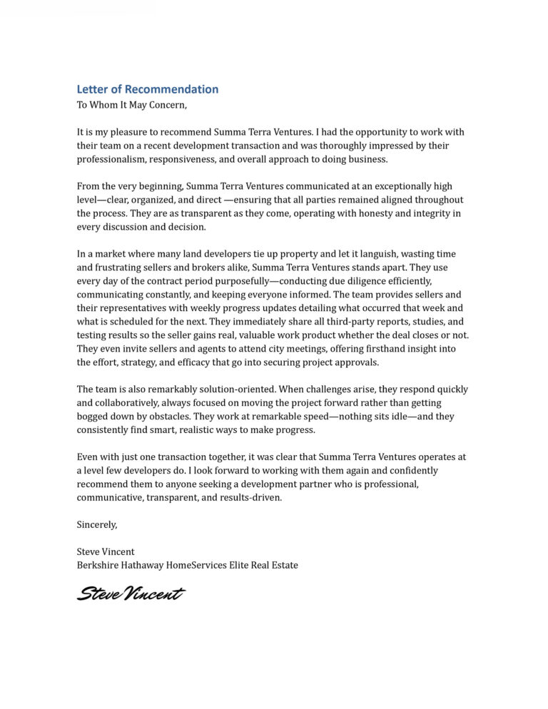 Steve Vincent Recommendation Letter Agora Heights