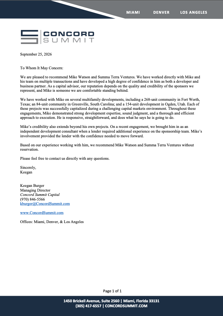 Concord Summit Letter of Recommendation